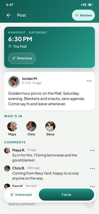 A hangout with the I’m in button